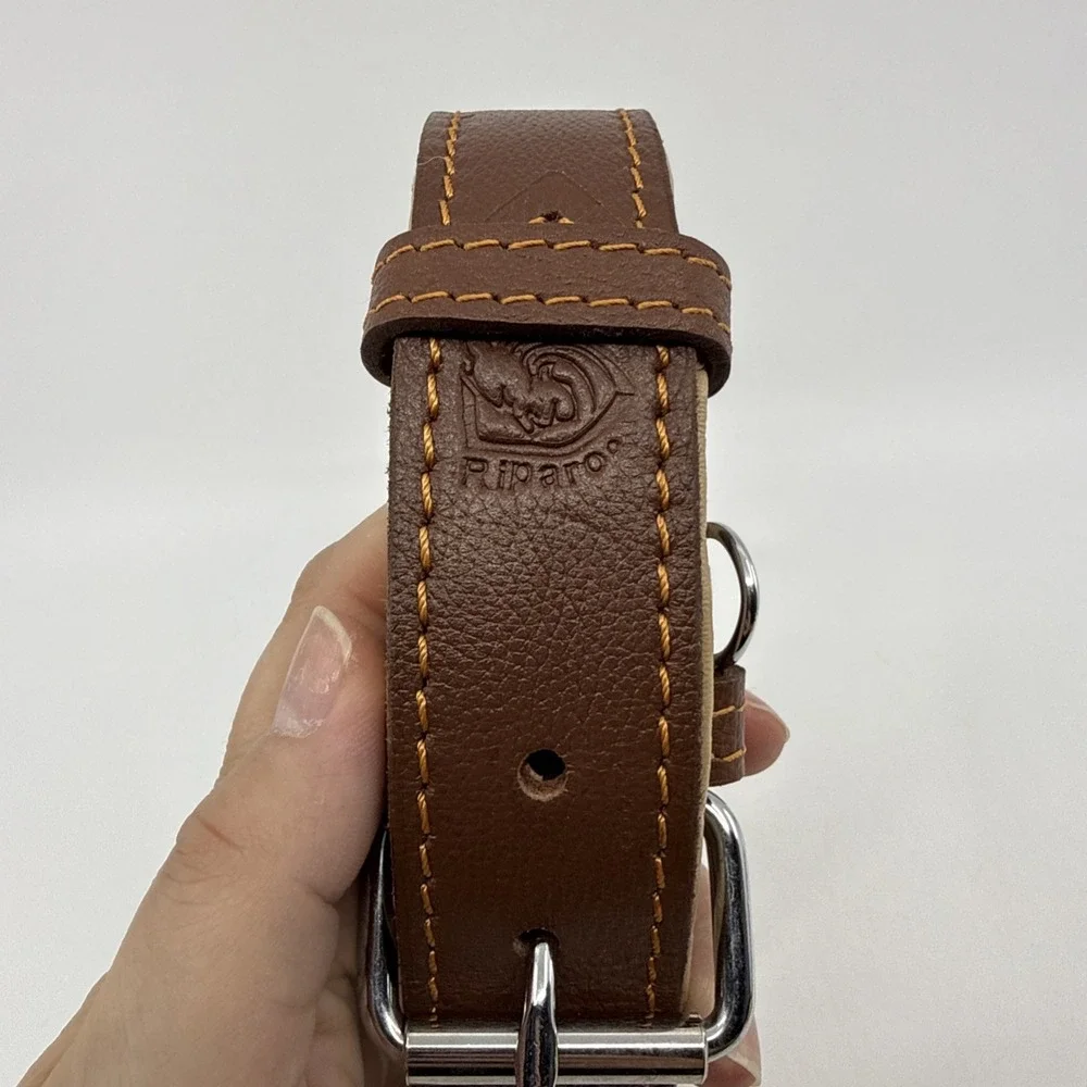 Riparo Genuine Leather Padded Dog Heavy Duty K-9 Adjustable Collar 24